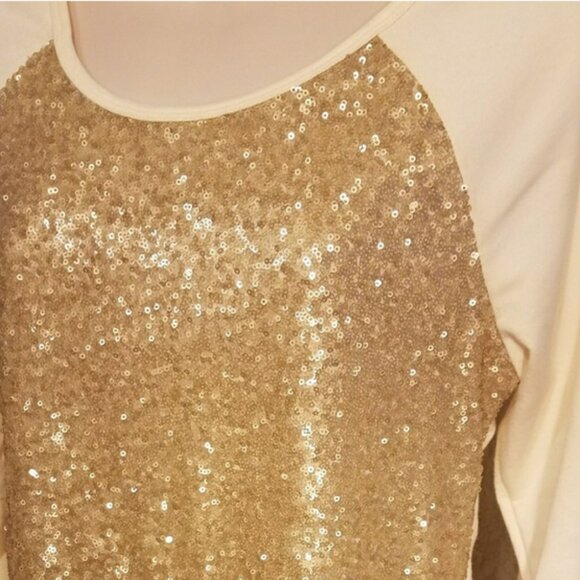 Tobi cream and gold sequin 3/4 raglan sleeve top size medium - Picture 6 of 6